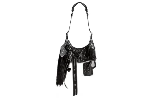 Balenciaga Le Cagole Fine Grained Sheepskin With Rhinestone Accents Handbag, Shoulder Bag Mini Women's Black