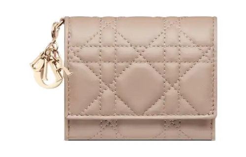DIOR Lady Dior Soft Lambskin Clutch Card Holder, Wallet Women's Hazelnuts Brown