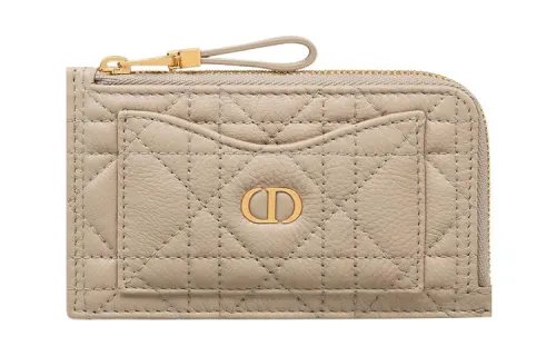 DIOR Caro Calfskin Card Holder Regular Women's Sand