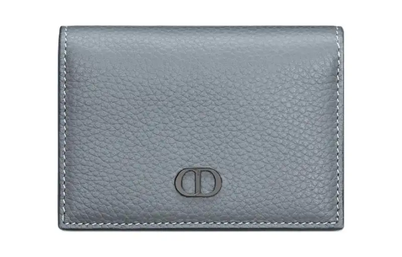 DIOR Grain Calfskin Business Card Holder, Coin Purse, Card Holder Men's Gray