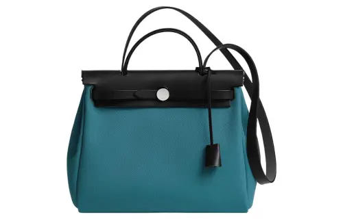HERMES Herbag Zip Canvas With Hunter Cow Leather Shoulder Bag, Crossbody Bag, Handbag 31 Unisex New Denim Blue/Black