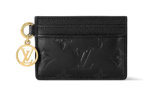 LOUIS VUITTON Lambskin Card Holder Women's Black