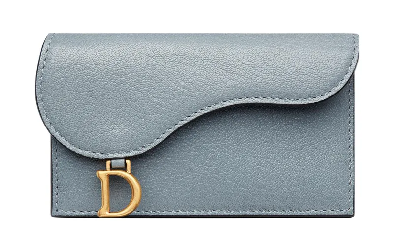 DIOR Goatskin Card Holder Women's Cloud Blue