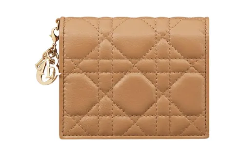 DIOR Lady Dior Sheepskin Wallet Mini Women's Brown
