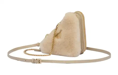 PRADA Shearling With Leather One Shoulder Crossbody Clutch Mini Women's Light Umber