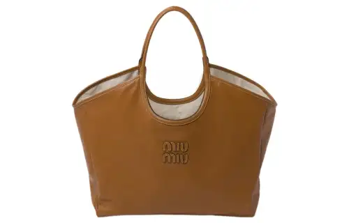 MIU MIU Leather Tote Bag, Shopping Bag, Handbag Women's Caramel
