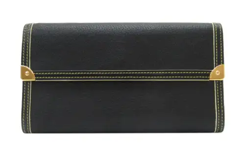 LOUIS VUITTON Cow Leather Wallet Women's Black