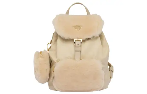 PRADA Shearling Backpack Women's Desert Yellow