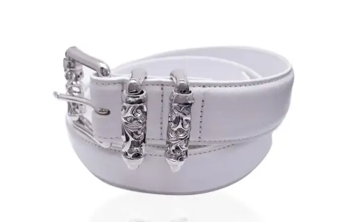Chrome Hearts Logo Emblem, Pin Buckle Leather Belts Unisex White