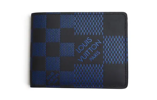LOUIS VUITTON Cow Leather Wallet Regular Unisex Black & Blue