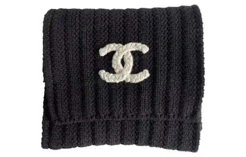 CHANEL Wool Knit Scarves Unisex Black