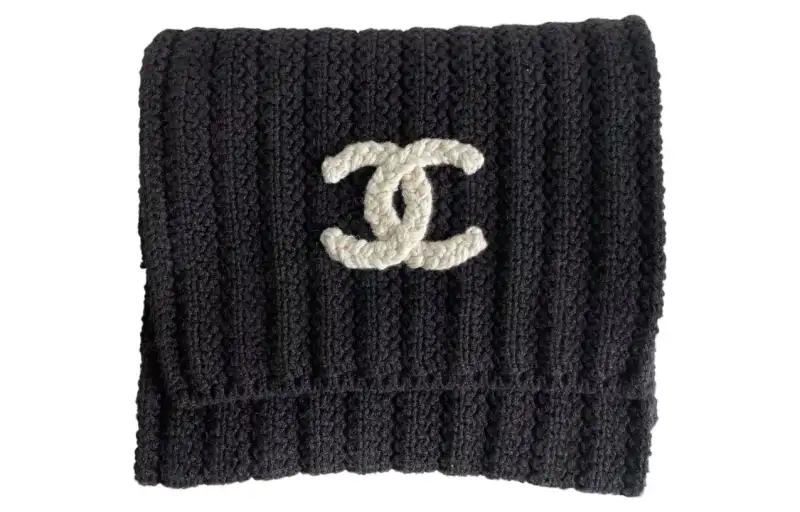CHANEL Wool Knit Scarves Unisex Black