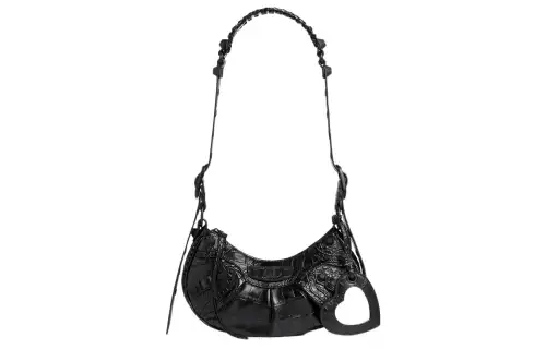 Balenciaga Le Cagole Crocodile Embossed Cow Leather Shoulder Bag, Portable Crossbody Bag Mini Women's Black