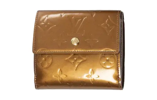 LOUIS VUITTON Patent Leather Wallet Unisex Gold