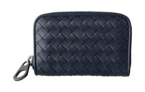 Bottega Veneta Calfskin Coin Purse Wallet Unisex Dark Blue