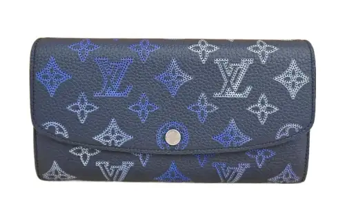 LOUIS VUITTON Monogram Mahina Leather Wallet Unisex Marine Blue