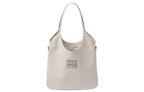 MIU MIU Leather Tote Bag, Shopping Bag, Handbag Women's Chalk White