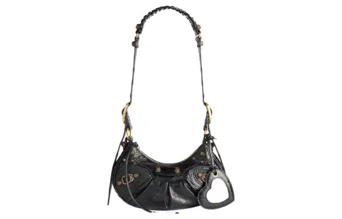 Balenciaga Le Cagole Shoulder Bag Xs Crocodile Embossed Black