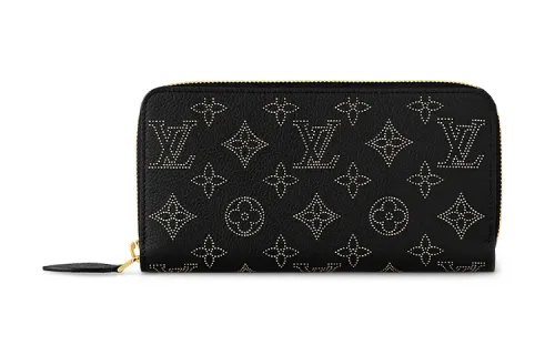 LOUIS VUITTON Zippy Perforated Calfskin Wallet Regular Women's Black