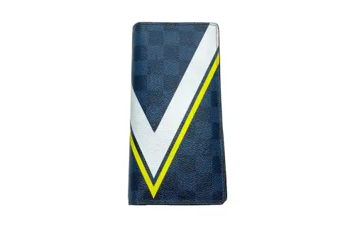 LOUIS VUITTON Leather Patchwork With PVC Clutch Wallet Men's Blue