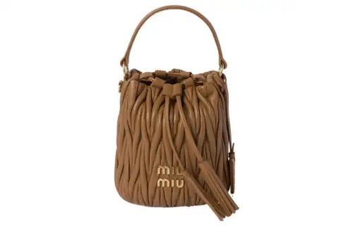 MIU MIU Matelassé Nappa Leather Bucket Bag, Handbag, Shoulder Bag, Crossbody Bag Women's Caramel