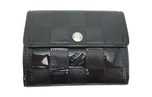 LOUIS VUITTON Leather Coin Purse Unisex Black