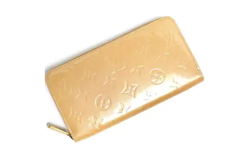 LOUIS VUITTON Zippy Patent Leather Wallet Women's Beige