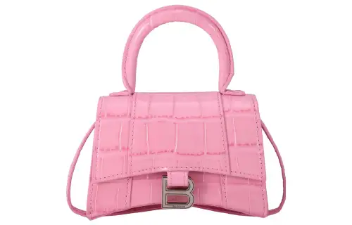 Balenciaga Hourglass Crocodile Leather Handbag, Shoulder Bag, Crossbody Bag Mini Women's Pink
