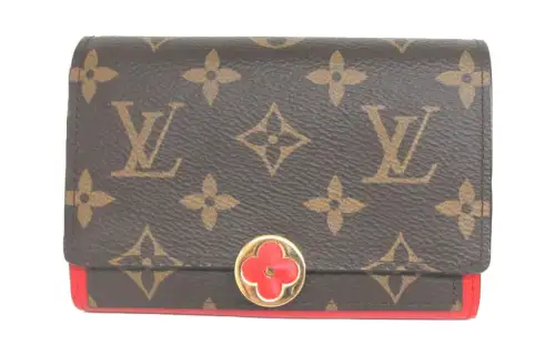 LOUIS VUITTON Flore Monogram Canvas Floral Chain Bag Wallet Regular Women's Red & Brown