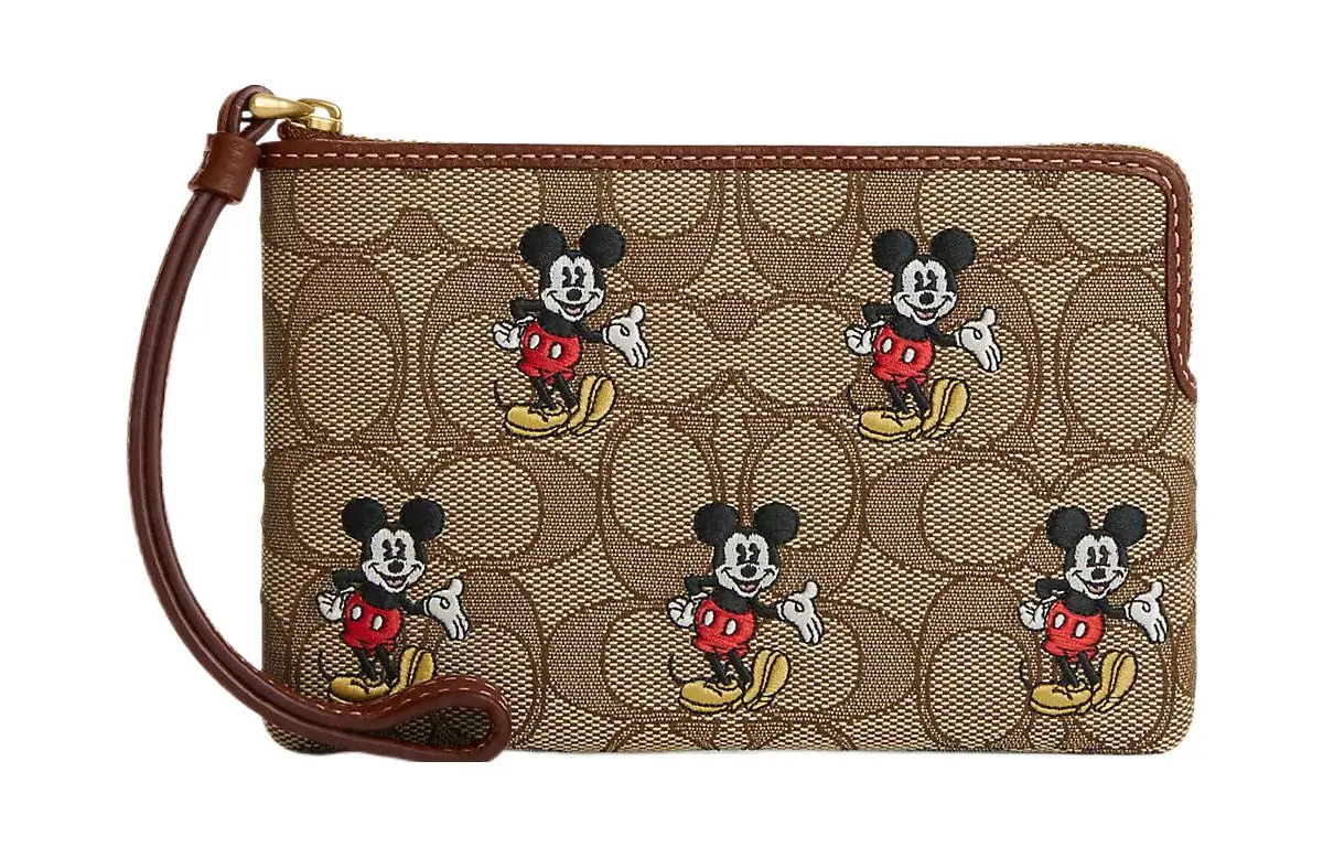 COACH X Disney Collaboration Collection SS23 Pebble Leather Wallet Small Women's Brass & Khaki & Rosewood Multicolor