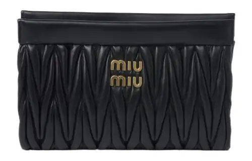 MIU MIU Matelassé Nappa Leather One Shoulder Crossbody Clutch Women's Black