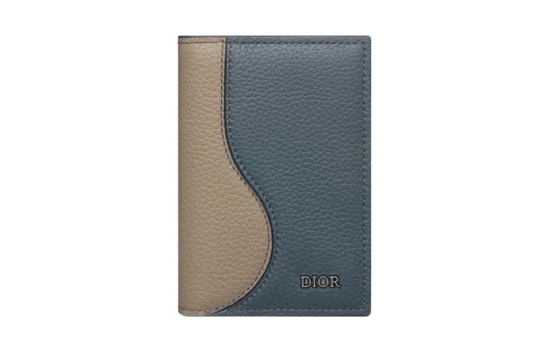 DIOR Saddle Grain Calfskin Card Holder Men's Brown & Dark Gray