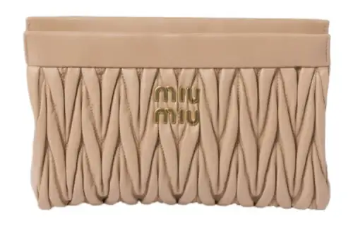 MIU MIU Matelassé Nappa Leather Clutch Women's Sand Beige Yellow