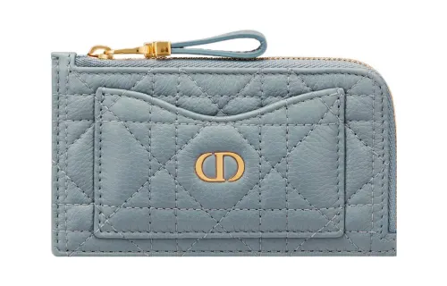DIOR Caro Calfskin Card Holder Card Holder Regular Women's Sky Blue
