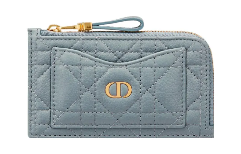 DIOR Caro Calfskin Card Holder Card Holder Regular Women's Sky Blue