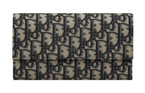 DIOR Flap Closure Oblique Jacquard Fabric Wallet Regular Men's Beige & Black