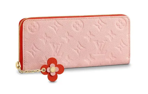 LOUIS VUITTON Cow Leather Wallet Regular Women's Rose Pink & Pumpkin Red