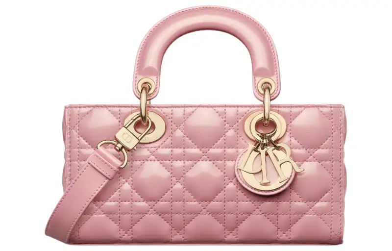 DIOR Lady D JOY Shiny Cow Leather Shoulder Bag, Crossbody Bag, Handbag Small Women's Peach Pink