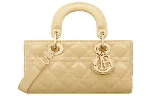 DIOR Lady D JOY Shiny Cow Leather Shoulder Bag, Crossbody Bag, Handbag Small Women's Light Yellow