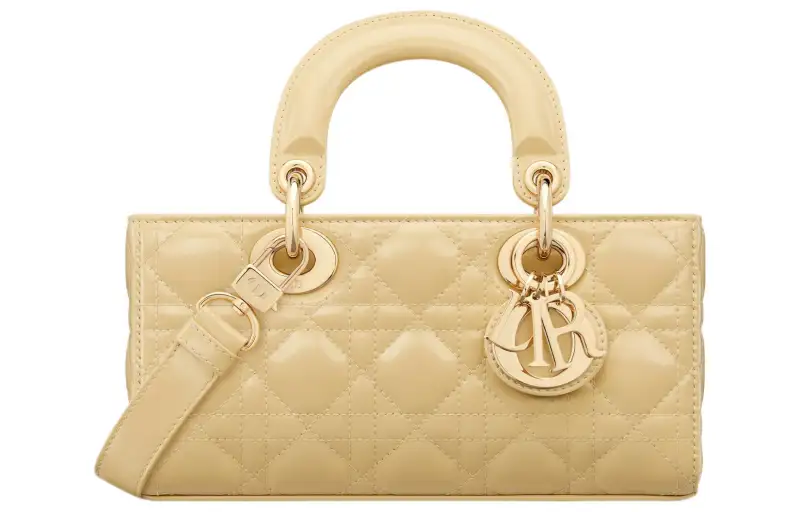 DIOR Lady D JOY Shiny Cow Leather Shoulder Bag, Crossbody Bag, Handbag Small Women's Light Yellow