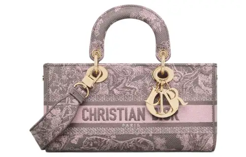 DIOR Lady D Joy Reverse Jouy Print Embroidery Handbag, Shoulder Bag, Crossbody Bag, Handbag Medium Women's Gray & Pink
