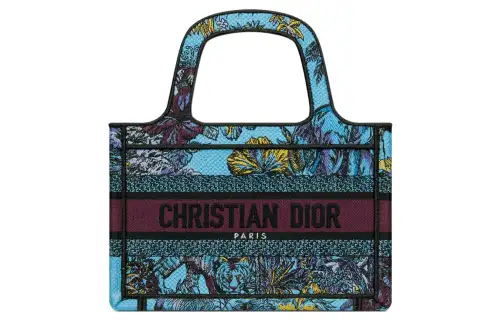 DIOR BookTote Embroidery Tote Bag, Shopping Bag, Handbag Mini Women's Space Blue & Multicolor