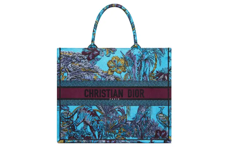 DIOR BookTote Embroidery Tote Bag, Shopping Bag, Handbag Large Women's Sky Blue & Multicolor