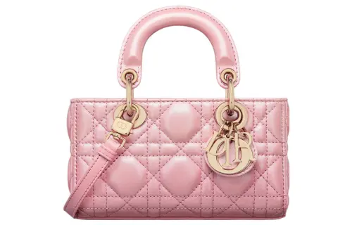 DIOR Lady D Joy Pearlescent Sheepskin Handbag, Shoulder Bag, Crossbody Bag, Handbag Extra Mini Women's Peach Pink