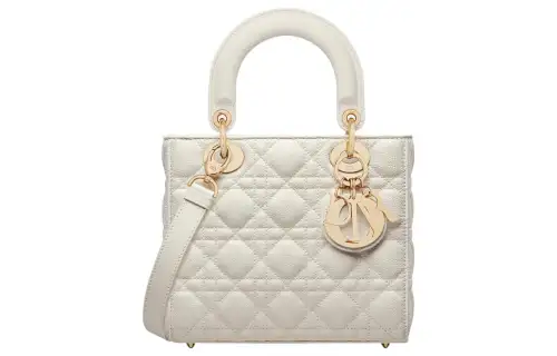 DIOR Lady Dior Grain Wicker Pattern Calfskin Handbag Crossbody One Shoulder Handbag Small Women's White