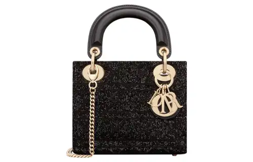 DIOR Lady Dior Cotton Bead Ornament Embroidery Handbag, Shoulder Bag, Crossbody Bag, Handbag Mini Women's Black