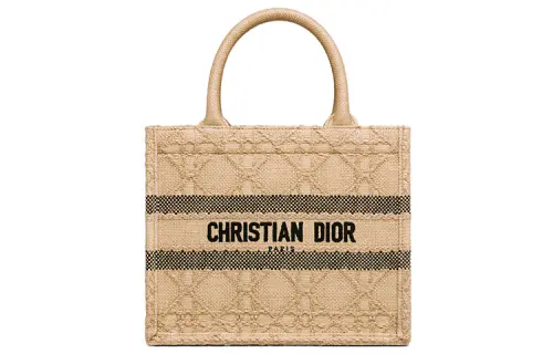 DIOR BookTote Raffia Tote Bag, Shopping Bag, Handbag Small Women's Natural