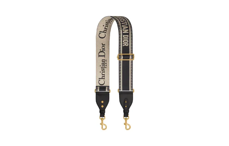 DIOR Embroidery Bag Straps Women's Beige & Black