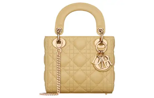 DIOR Lady Dior Sheepskin Handbag, Shoulder Bag, Crossbody Bag, Handbag Mini Women's Light Yellow