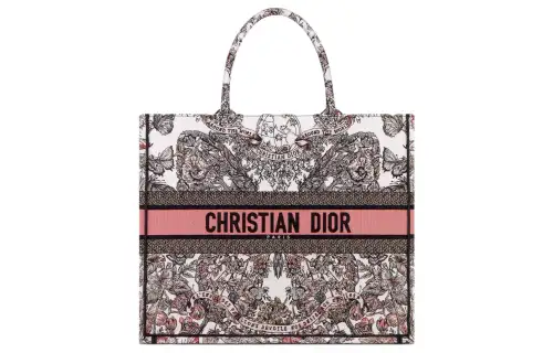 DIOR BookTote Embroidery Tote Bag, Shopping Bag, Handbag Large Women's White & Light Pink